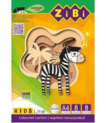 Carton colorat dublu A4, 8 foi, 8 culori, 215 g/m² ZIBI